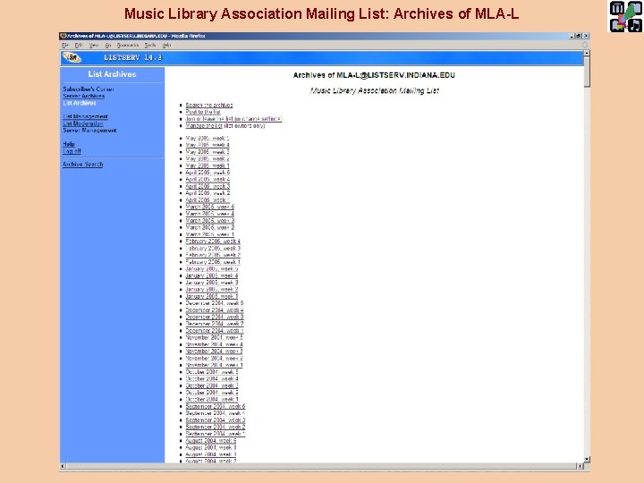 Music Library Association Mailing List: Archives of MLA-L 