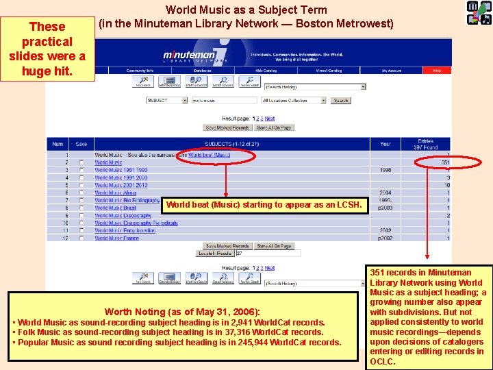 These practical slides were a huge hit. World Music as a Subject Term (in