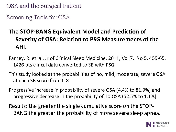 OSA and the Surgical Patient Screening Tools for OSA The STOP-BANG Equivalent Model and