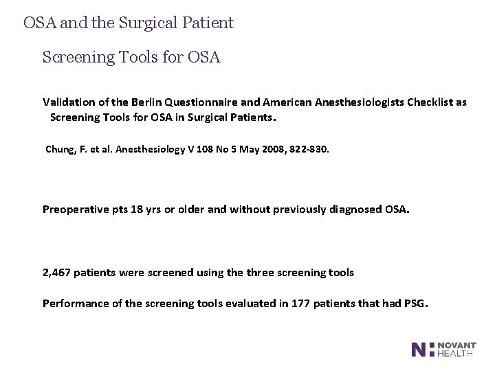 OSA and the Surgical Patient Screening Tools for OSA Validation of the Berlin Questionnaire
