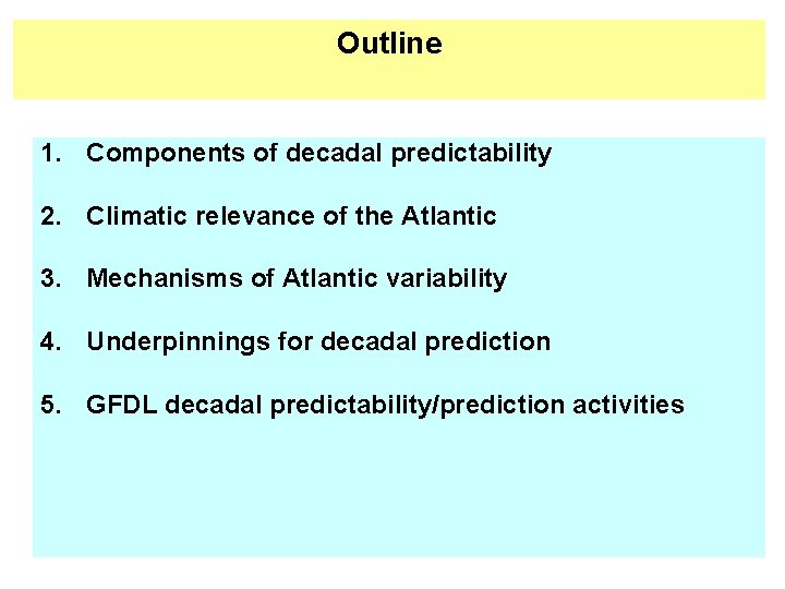 Outline 1. Components of decadal predictability 2. Climatic relevance of the Atlantic 3. Mechanisms