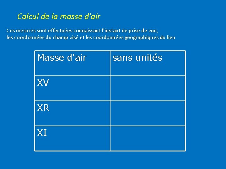 Calcul de la masse d'air Ces mesures sont effectuées connaissant l'instant de prise de