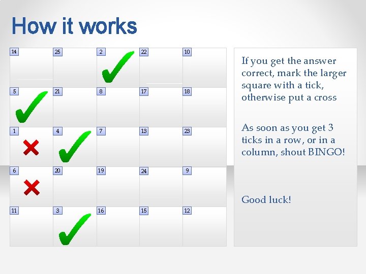 How it works 14 25 2 22 10 5 21 8 17 18 1