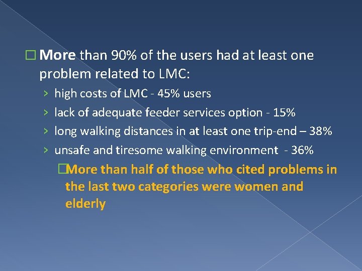  � More than 90% of the users had at least one problem related