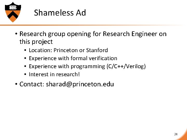 Shameless Ad • Research group opening for Research Engineer on this project • •