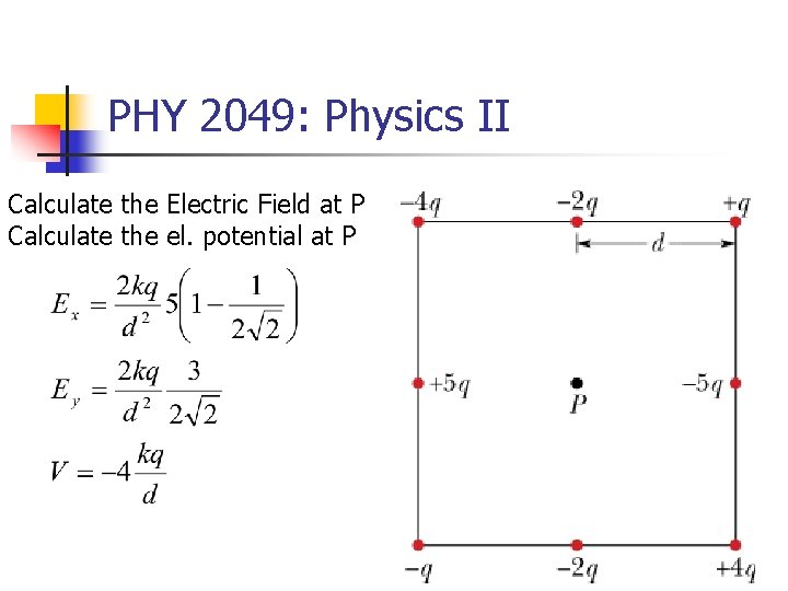 PHY 2049: Physics II Calculate the Electric Field at P Calculate the el. potential