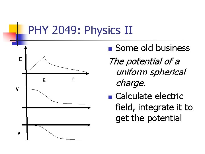 PHY 2049: Physics II n E R V r The potential of a uniform