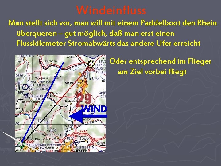 Windeinfluss Man stellt sich vor, man will mit einem Paddelboot den Rhein überqueren –