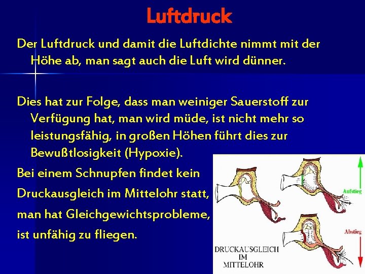 Luftdruck Der Luftdruck und damit die Luftdichte nimmt mit der Höhe ab, man sagt