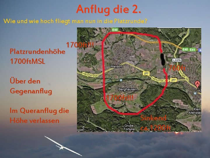 Anflug die 2. Wie und wie hoch fliegt man nun in die Platzrunde? Platzrundenhöhe