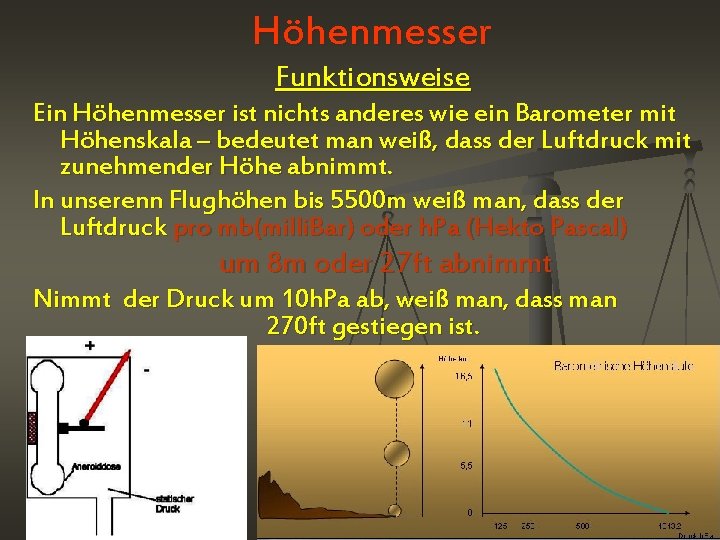 Höhenmesser Funktionsweise Ein Höhenmesser ist nichts anderes wie ein Barometer mit Höhenskala – bedeutet