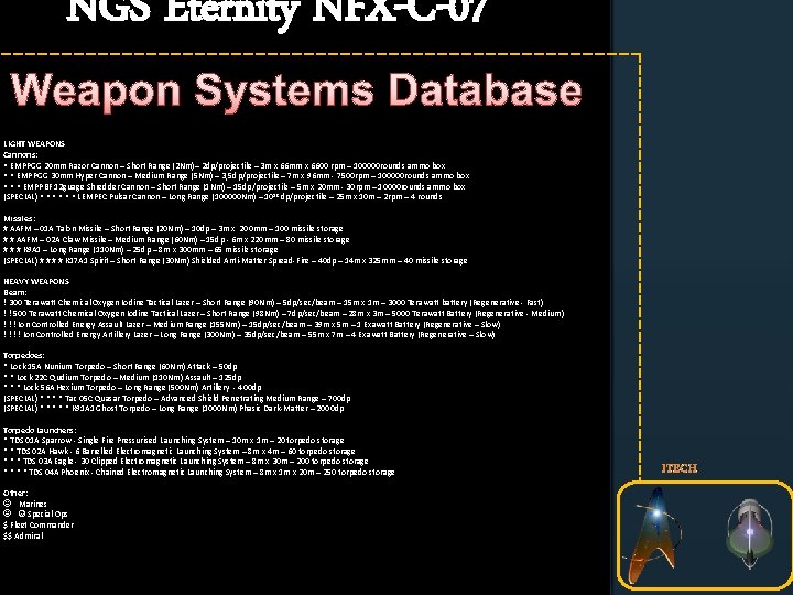 NGS Eternity NFX-C-07 Weapon Systems Database LIGHT WEAPONS Cannons: ^ EMPPGG 20 mm Razor