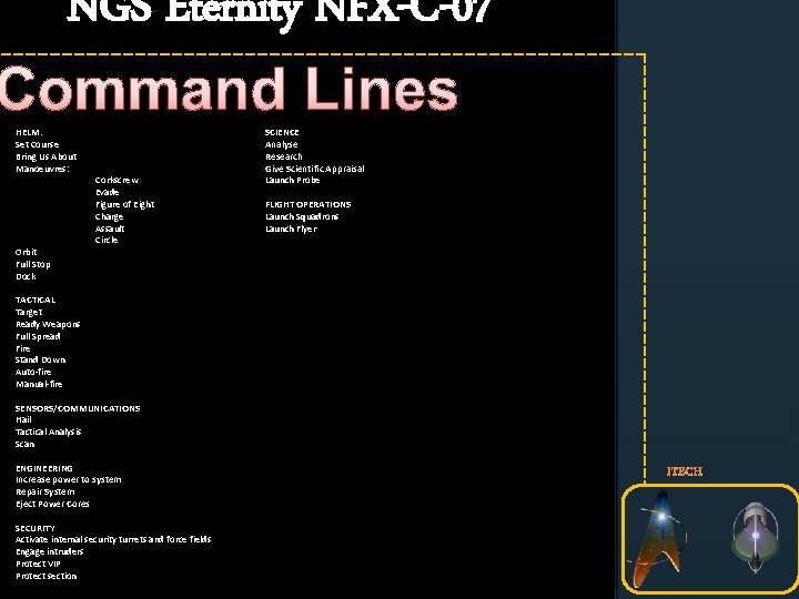 NGS Eternity NFX-C-07 Command Lines HELM: Set Course Bring Us About Manoeuvres: Orbit Full