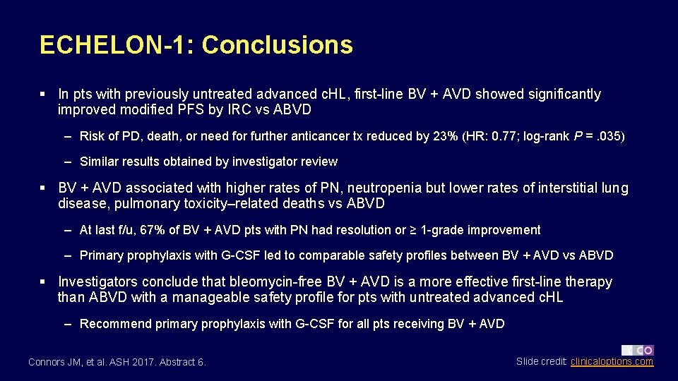 ECHELON-1: Conclusions § In pts with previously untreated advanced c. HL, first-line BV +