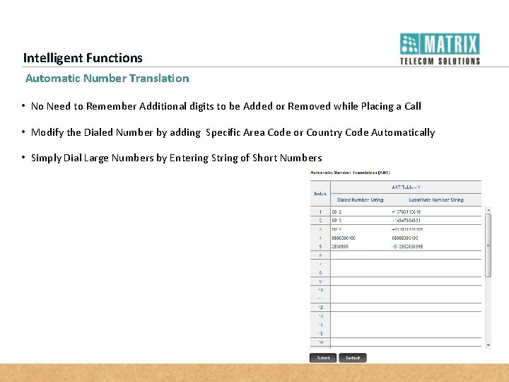 Intelligent Functions Automatic Number Translation • No Need to Remember Additional digits to be