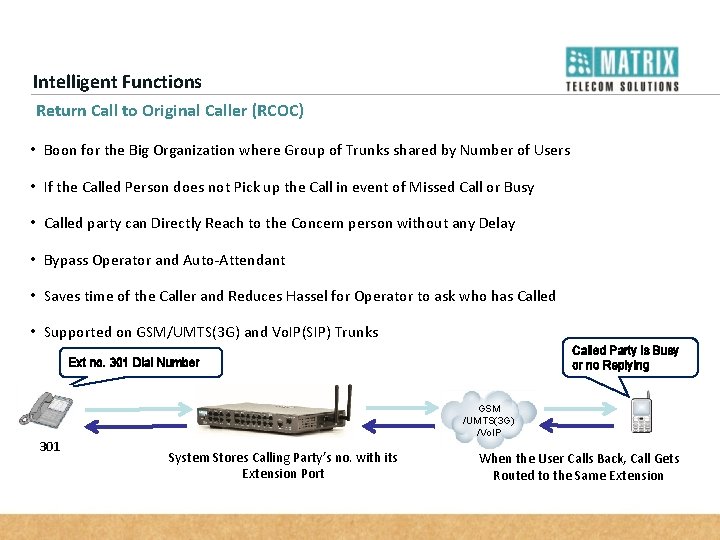 Intelligent Functions Return Call to Original Caller (RCOC) • Boon for the Big Organization