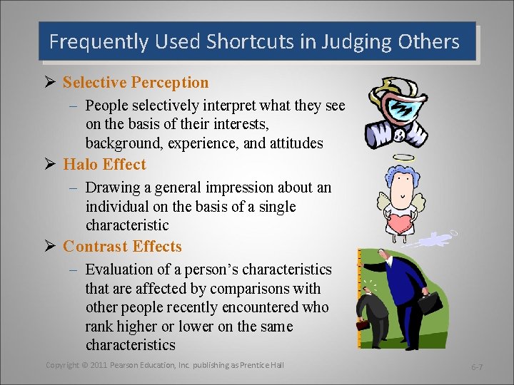 Frequently Used Shortcuts in Judging Others Ø Selective Perception – People selectively interpret what