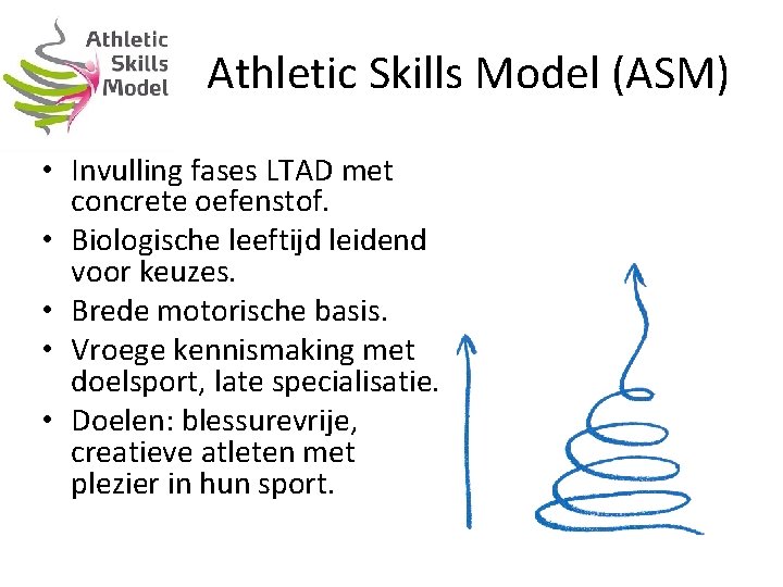 Athletic Skills Model (ASM) • Invulling fases LTAD met concrete oefenstof. • Biologische leeftijd