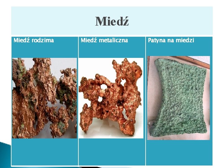 Miedź rodzima Miedź metaliczna Patyna na miedzi 