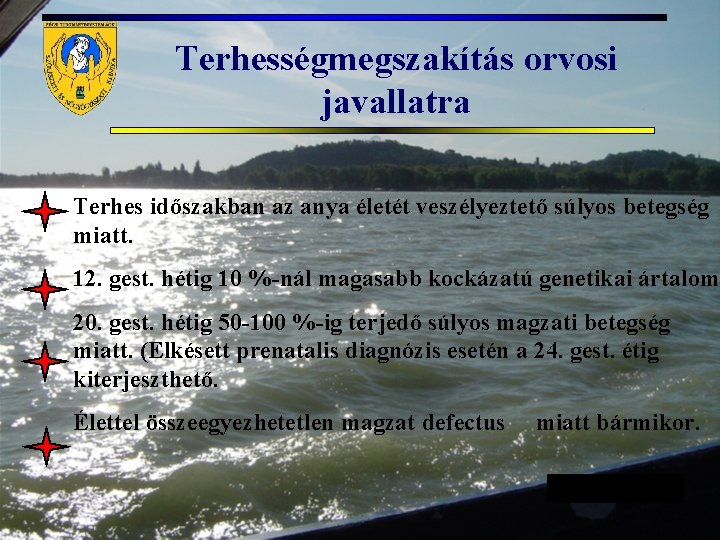 Terhességmegszakítás orvosi javallatra Terhes időszakban az anya életét veszélyeztető súlyos betegség miatt. 12. gest.