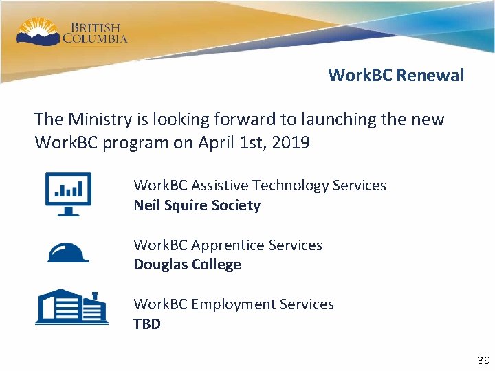 37 Work. BC Renewal The Ministry is looking forward to launching the new Work.
