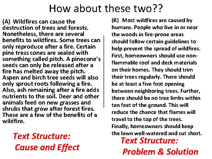 How about these two? ? (A) Wildfires can cause the destruction of trees and