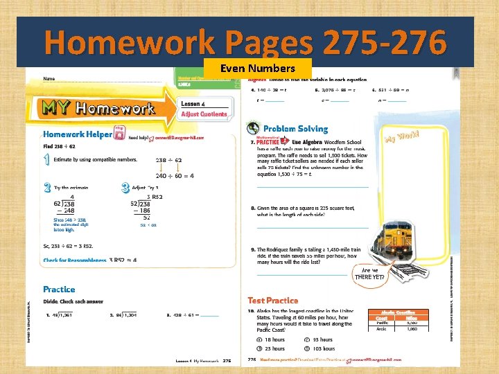 Homework Pages 275 -276 Even Numbers 