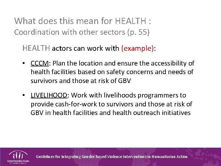 What does this mean for HEALTH : Coordination with other sectors (p. 55) HEALTH