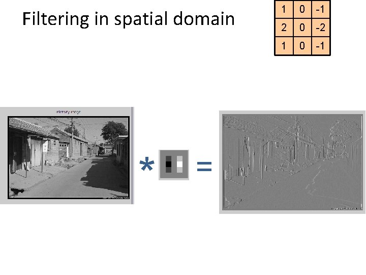 Filtering in spatial domain * = 1 0 -1 2 0 -2 1 0