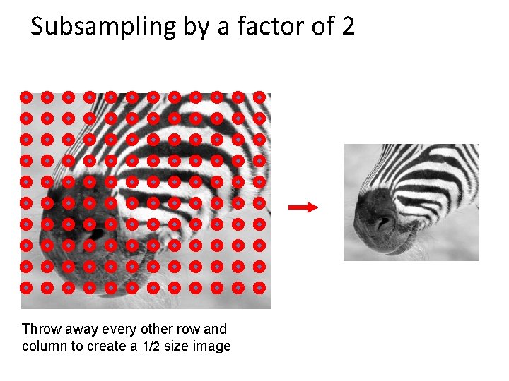 Subsampling by a factor of 2 Throw away every other row and column to