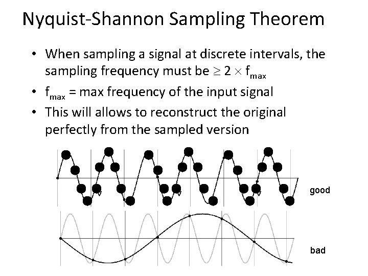 Nyquist-Shannon Sampling Theorem • When sampling a signal at discrete intervals, the sampling frequency
