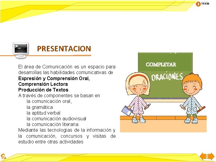 Inicio PRESENTACION El área de Comunicación es un espacio para desarrollas habilidades comunicativas de