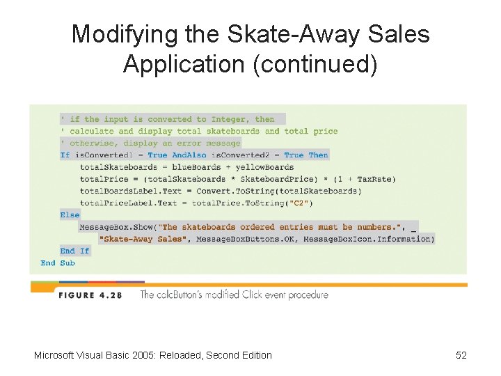 Modifying the Skate-Away Sales Application (continued) Microsoft Visual Basic 2005: Reloaded, Second Edition 52