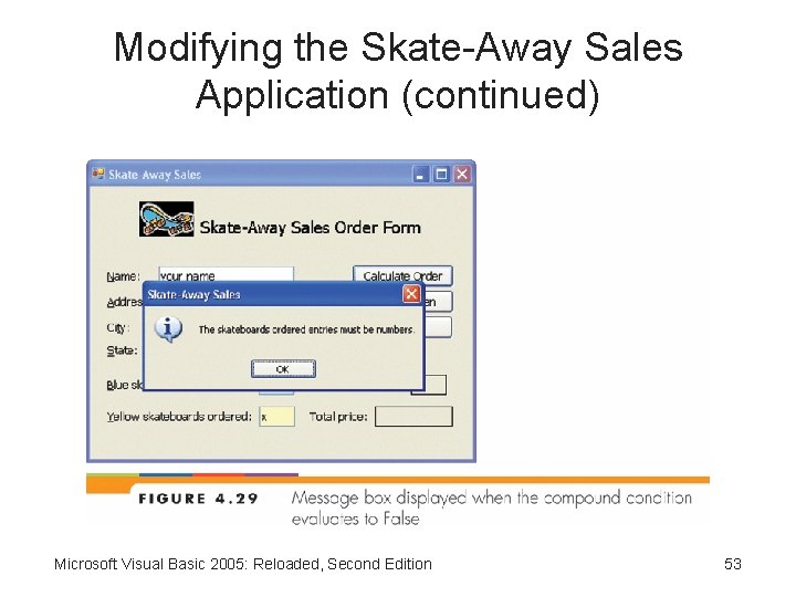 Modifying the Skate-Away Sales Application (continued) Microsoft Visual Basic 2005: Reloaded, Second Edition 53