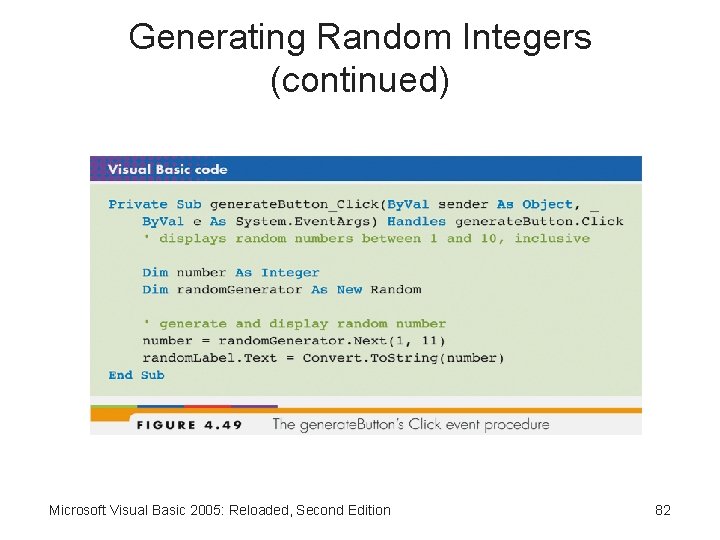 Generating Random Integers (continued) Microsoft Visual Basic 2005: Reloaded, Second Edition 82 