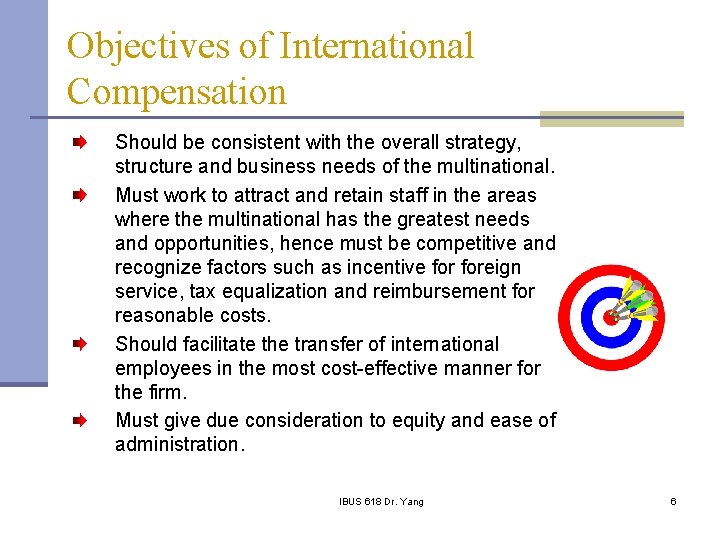Objectives of International Compensation Should be consistent with the overall strategy, structure and business