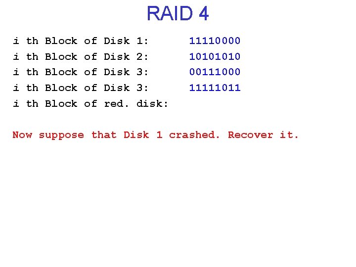 RAID 4 i i i th th th Block Block of of of Disk