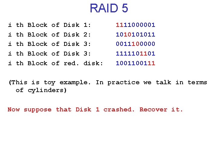 RAID 5 i i i th th th Block Block of of of Disk