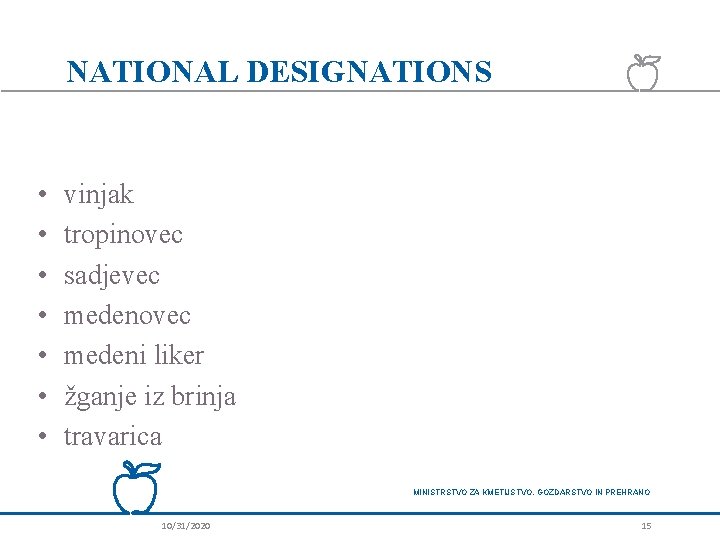 NATIONAL DESIGNATIONS • • vinjak tropinovec sadjevec medenovec medeni liker žganje iz brinja travarica