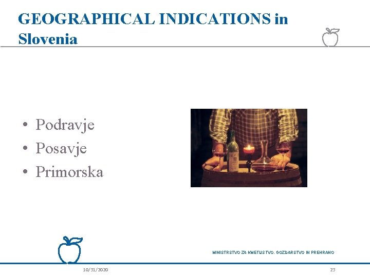 GEOGRAPHICAL INDICATIONS in Slovenia • Podravje • Posavje • Primorska MINISTRSTVO ZA KMETIJSTVO, GOZDARSTVO