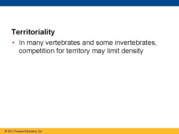 Territoriality • In many vertebrates and some invertebrates, competition for territory may limit density