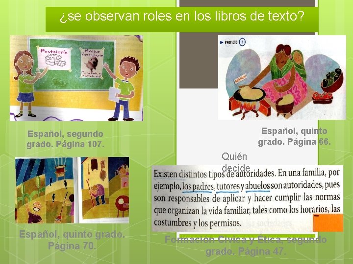 ¿se observan roles en los libros de texto? Español, quinto grado. Página 66. Español,