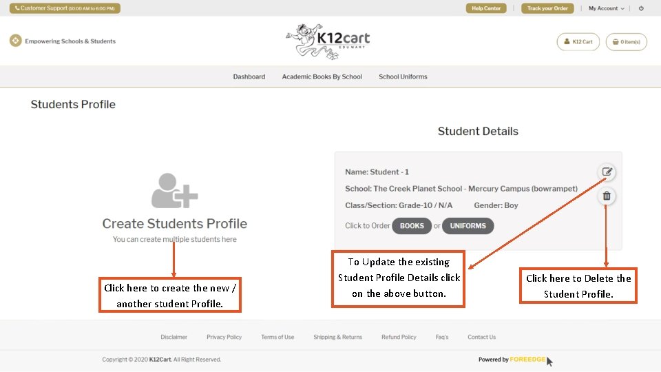 Click here to create the new / another student Profile. To Update the existing