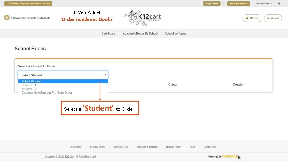 If You Select 'Order Academic Books' Select a 'Student' to Order 