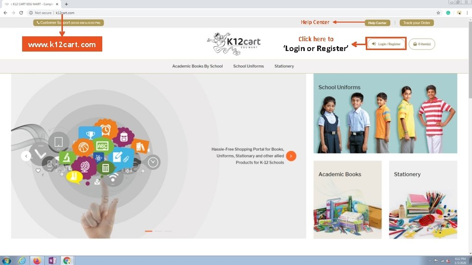 Help Center www. k 12 cart. com Click here to ‘Login or Register’ 