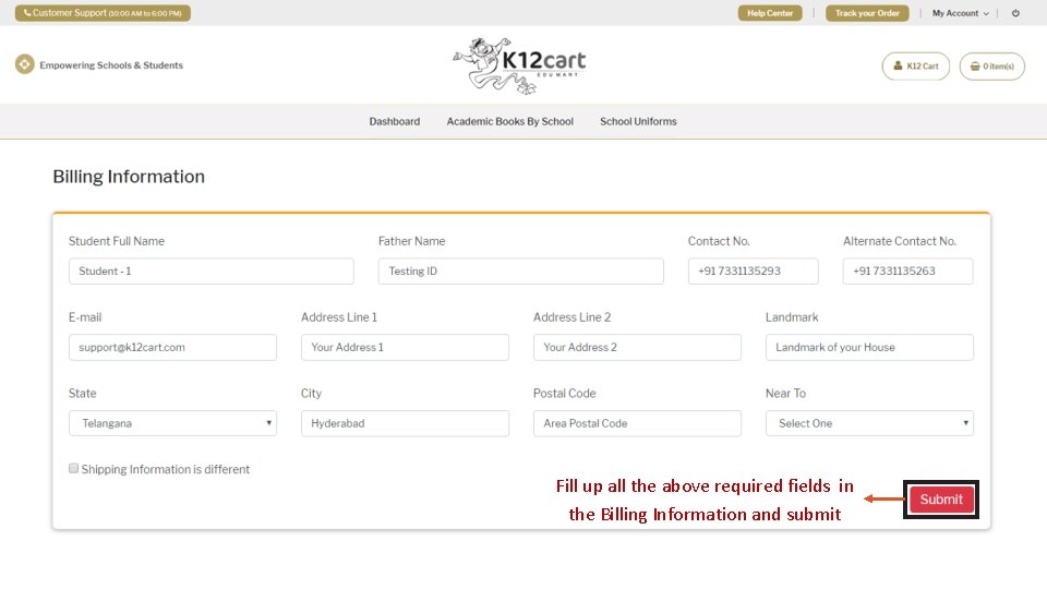 Fill up all the above required fields in the Billing Information and submit 