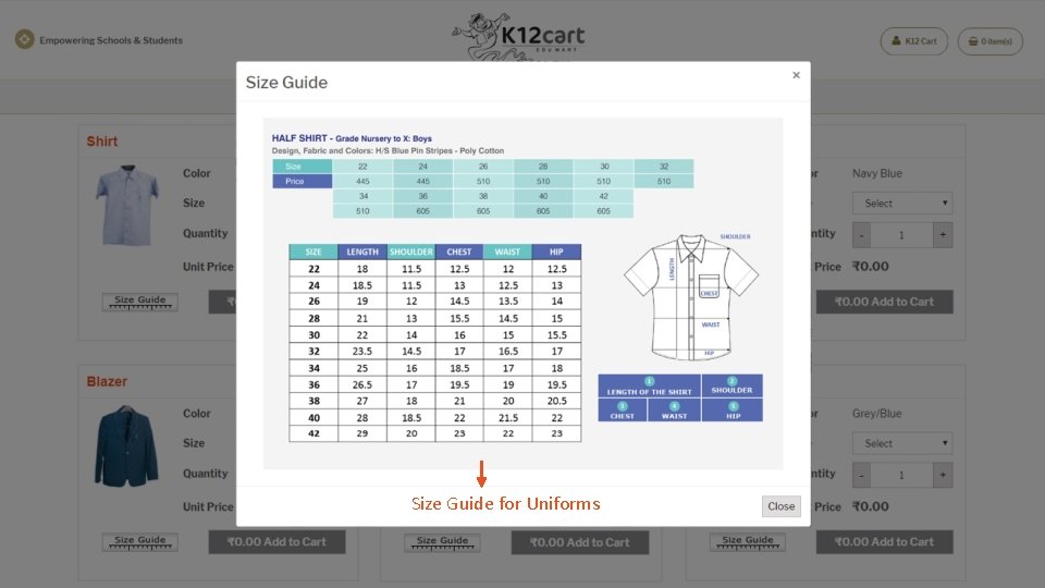 Size Guide for Uniforms 