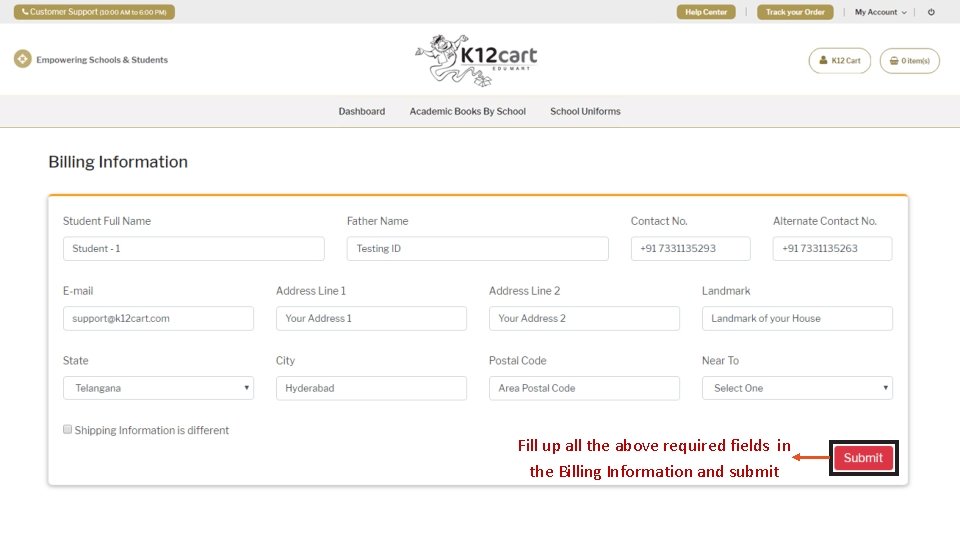 Fill up all the above required fields in the Billing Information and submit 