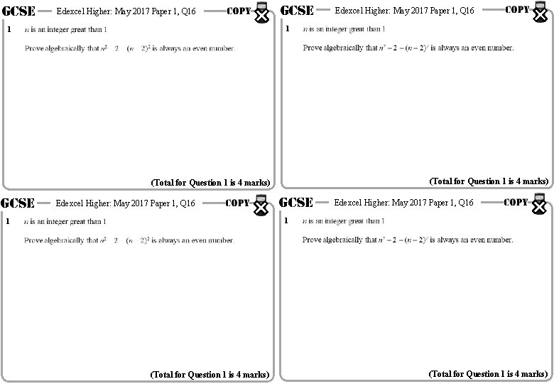 GCSE 1 Edexcel Higher: May 2017 Paper 1, Q 16 GCSE 1 (Total for