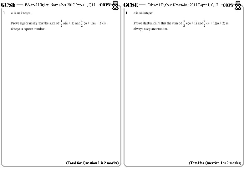 GCSE 1 Edexcel Higher: November 2017 Paper 1, Q 17 GCSE 1 (Total for